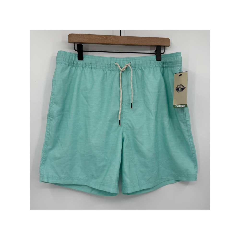 Dockers Bathing Suit‎ Mens Large Aqua Green 7" Inseam Quick Dry UPF 50 NEW